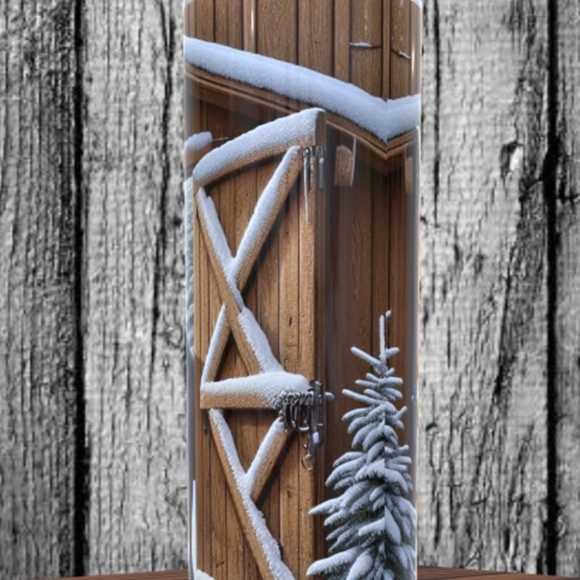 Horses with Winter Scene and Barn 20 oz Skinny Tumbler - Picture 3 of 5